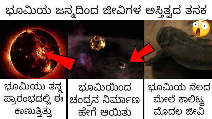 earth birth to first life on it in kannada